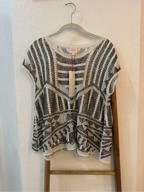 Parker White Beaded Short Sleeve Tunic Top